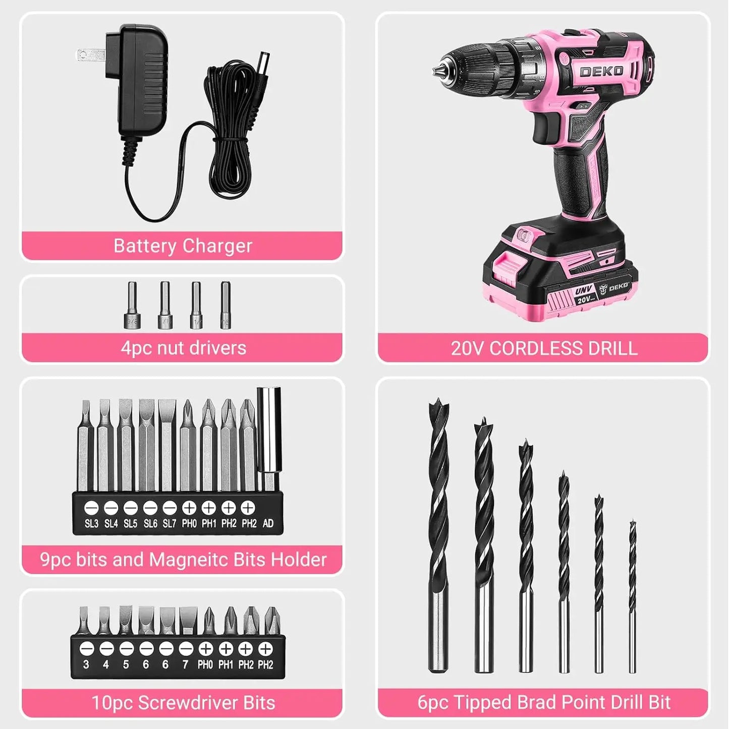 Pink Cordless Drill 20V Electric Power for Women
