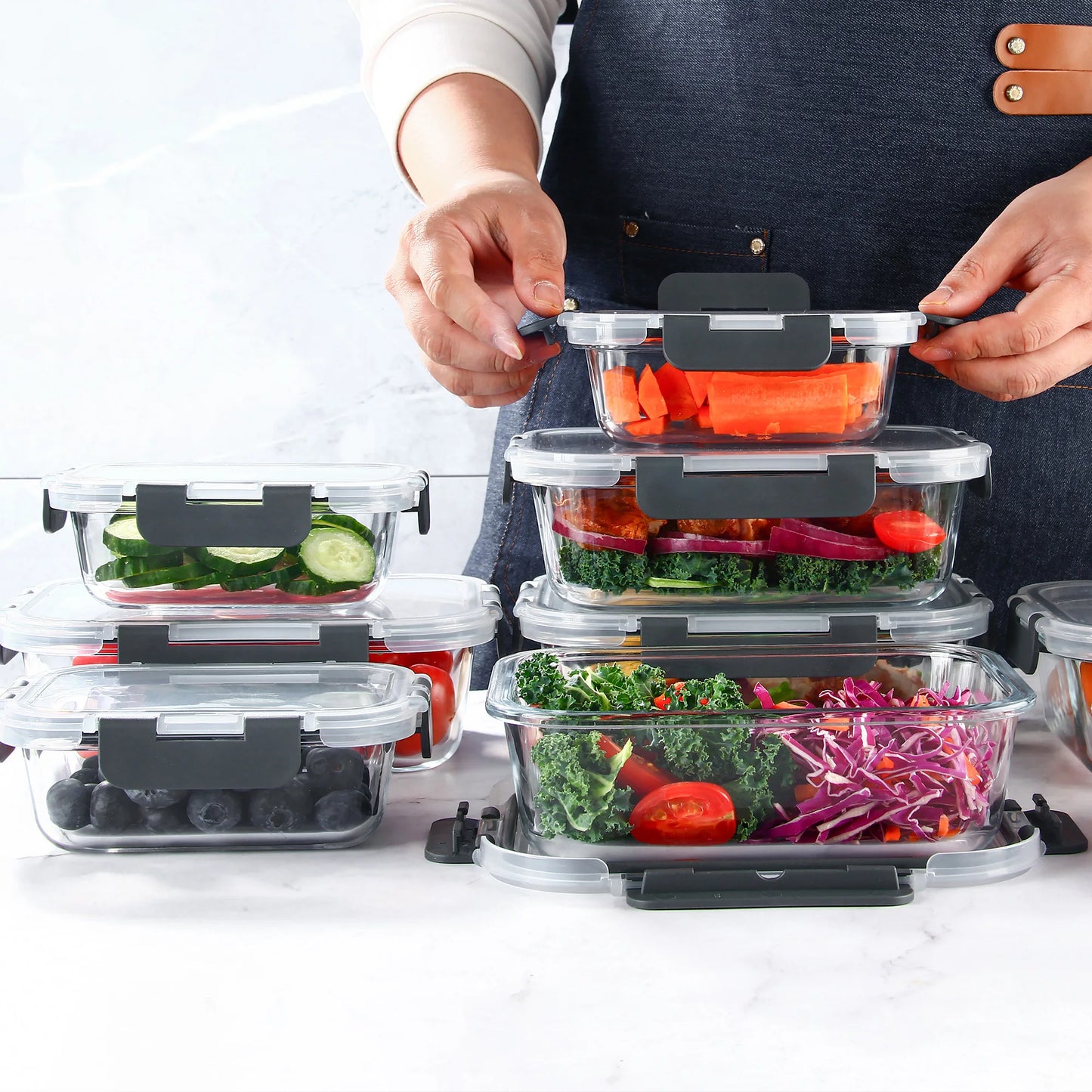 BPA free, 8-Piece Glass Food Storage Containers Set, Leakproof, Microwave & Oven Safe