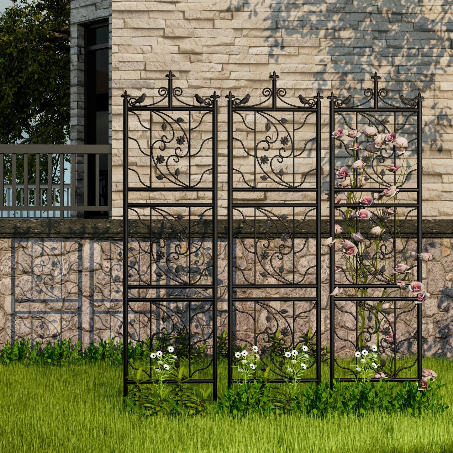 71 inch Garden Trellis, Outdoor Metal Fence Lattice Panel for Climbing Plant Flower