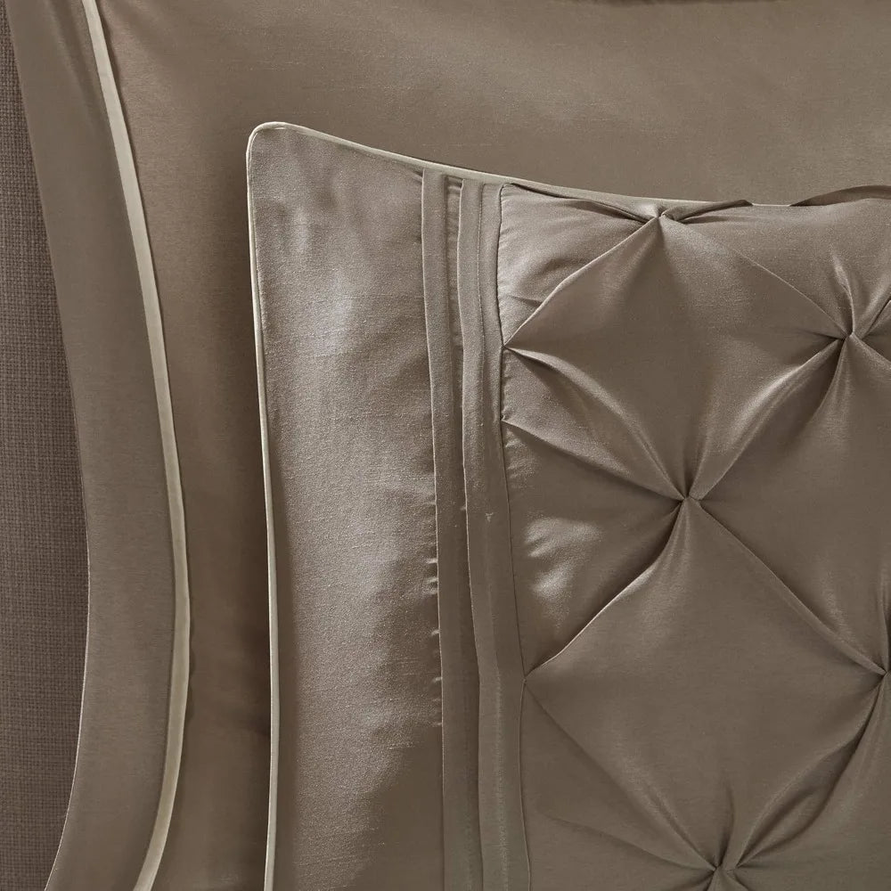 Faux Silk Comforter Set - Luxe Diamond Tufting All Season Bedding, Matching Curtains, Decorative Pillows, Duvet Cover Set