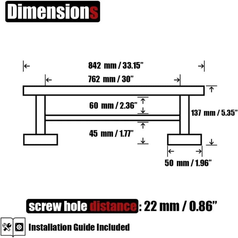 0.8mm Double Towel Rack 33 in Total Length 2 Pack,