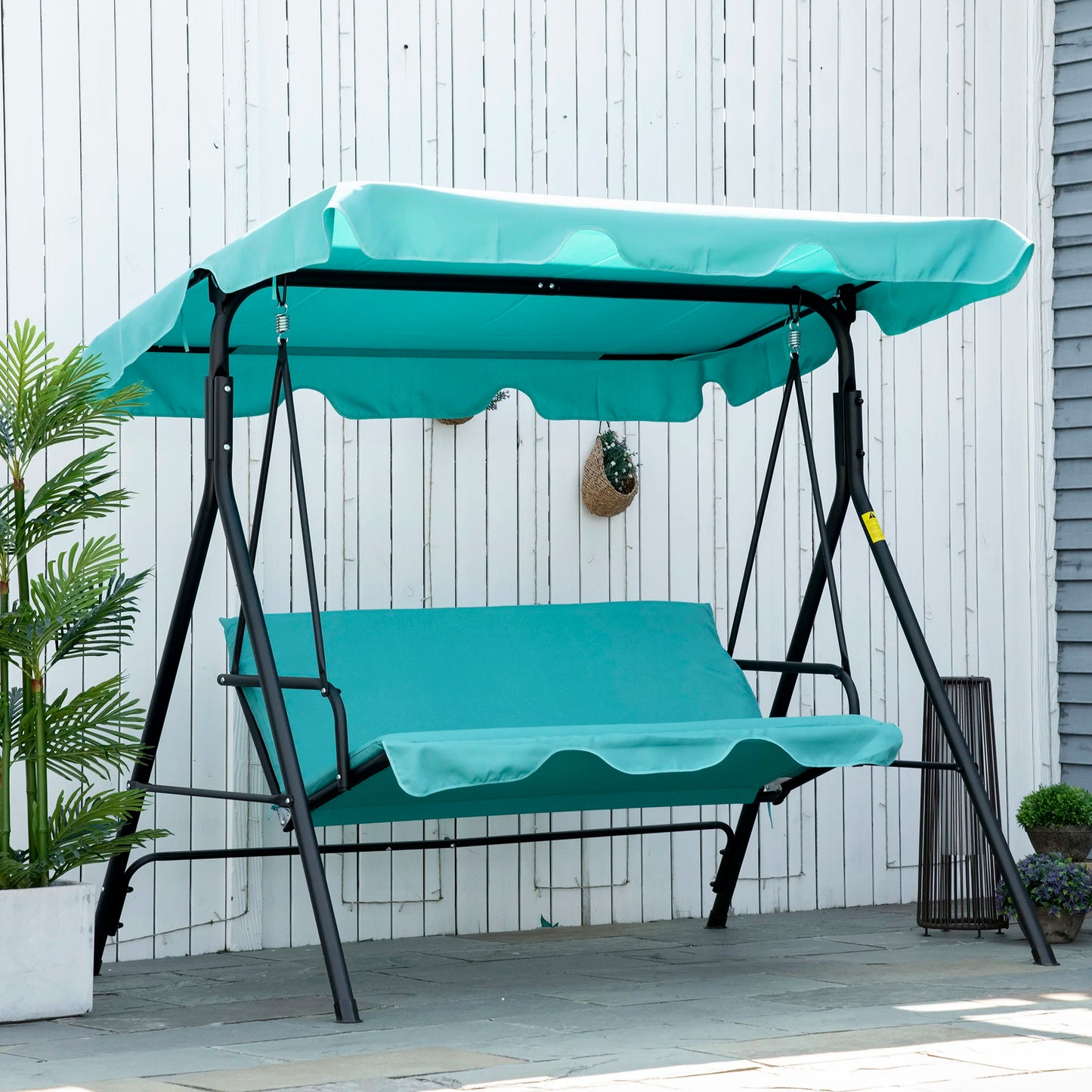 Swing Hammock Bench Chair, Steel 3-Seat W/ Adjustable Canopy