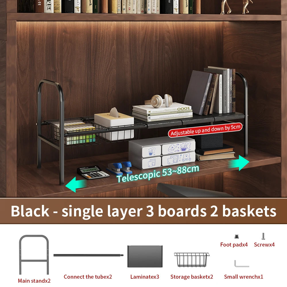 Set Expandable Cabinet Shelf Organizer Storage Rack With Removable Baskets