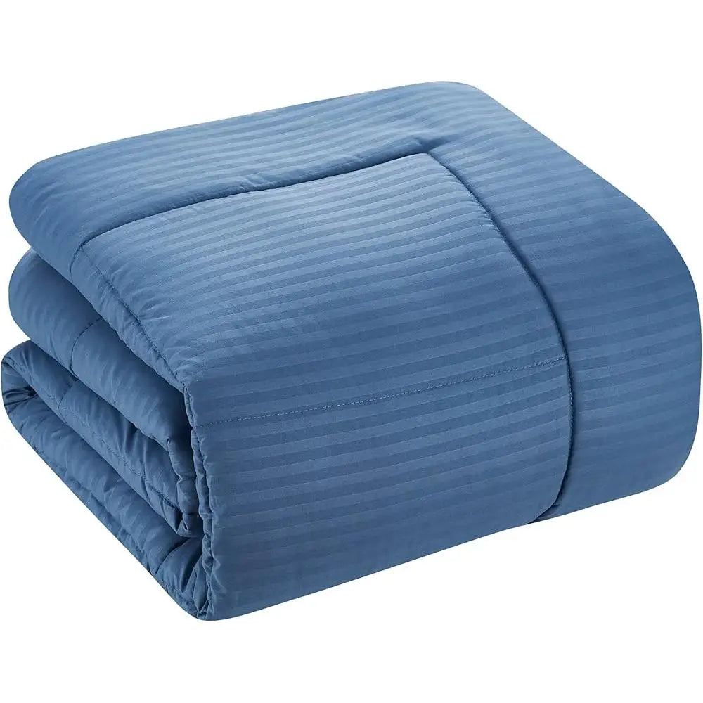 8 Piece King Comforter Set, Microfiber, Stripe Design