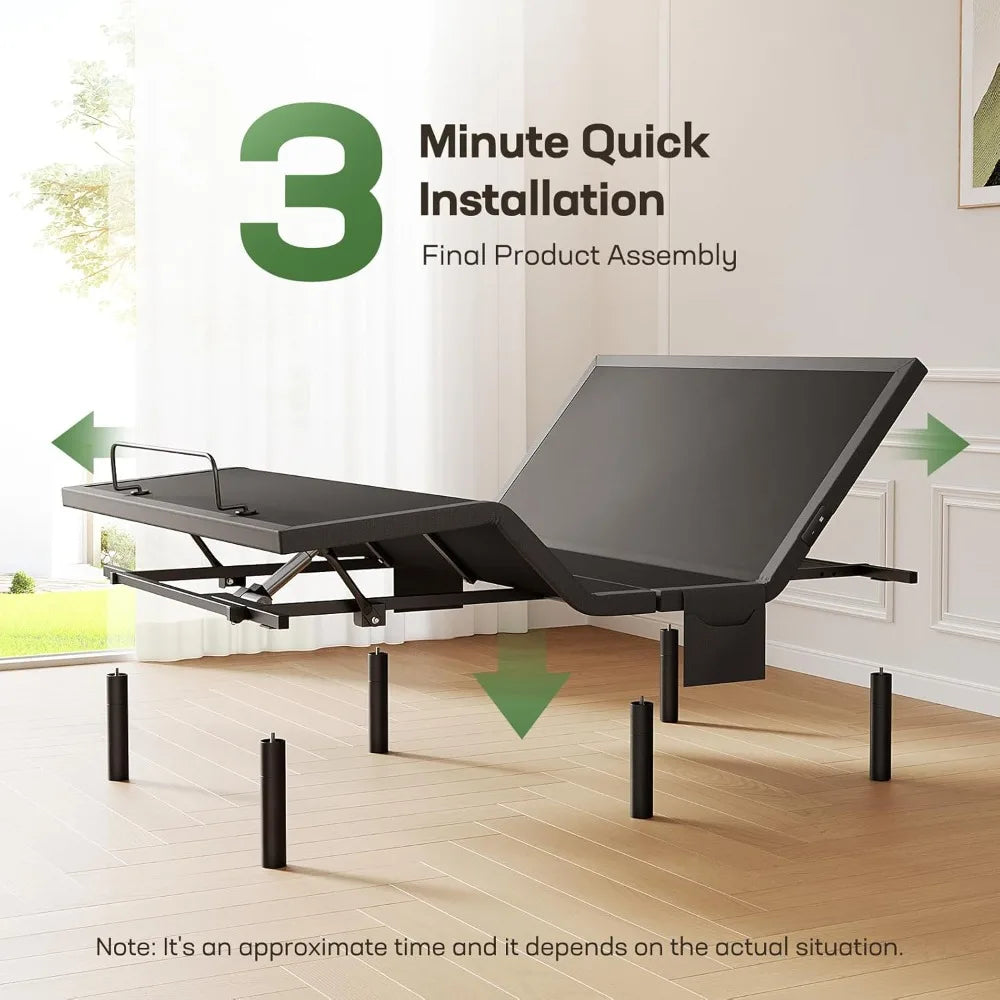 Queen Adjustable Bed Base Frame, 4 USB Ports, Wireless Remote Control.