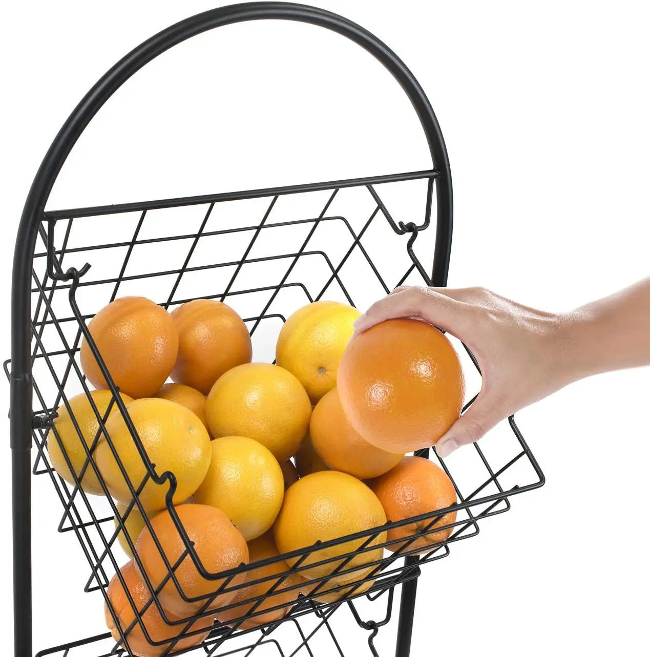 3-Tier Metal Wire Market Basket Storage Stand for Fruit, Vegetables, Snacks, Toiletries