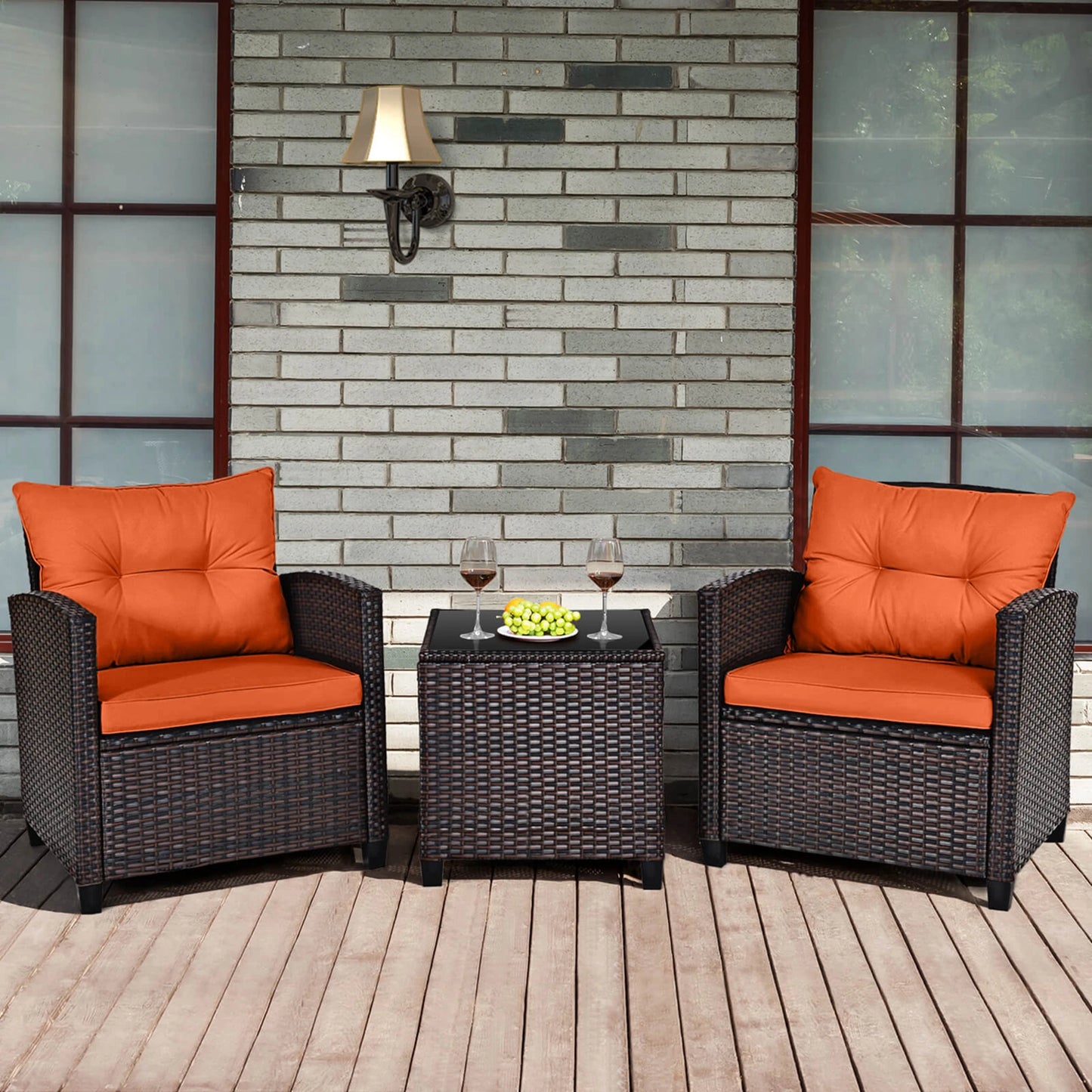3 PCS Rattan Furniture Set with cushions