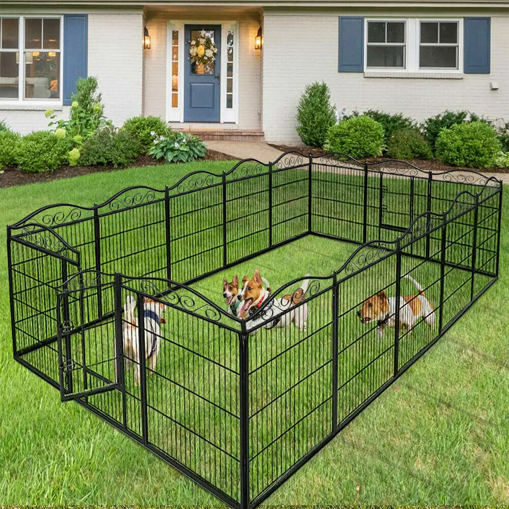 Metal Dog Foldable 8 Panel Fence with Gate for Indoor/ Outdoor