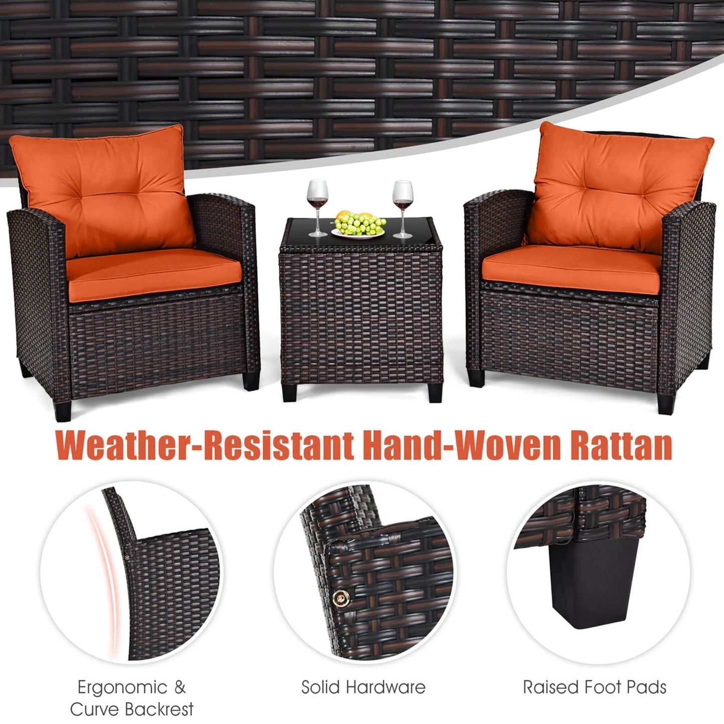 3 PCS Rattan Furniture Set with cushions