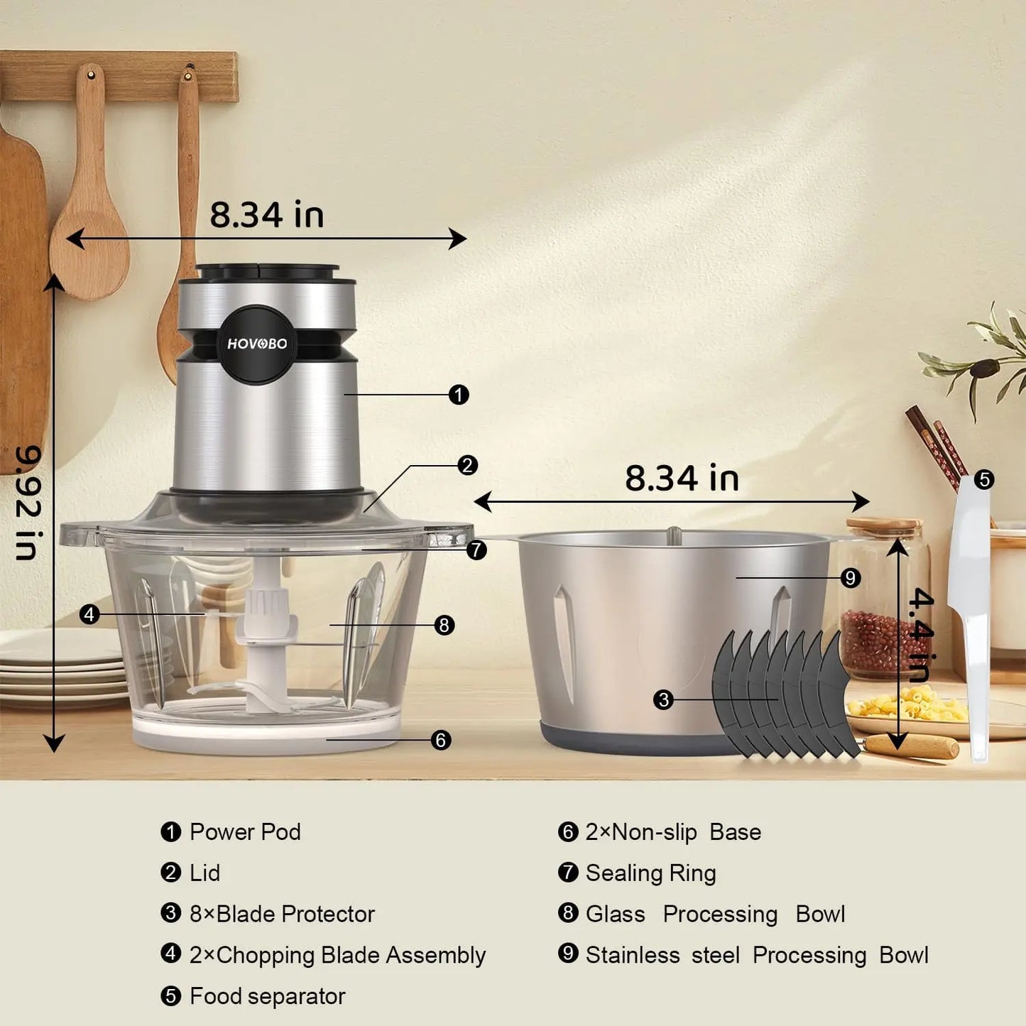 500W Electric Food Processor, Glass Bowl