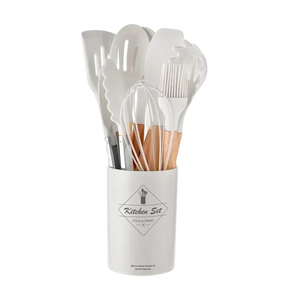 12PCS Food Grade Silicone Kitchen Cookware Utensils Turner Spatula Measuring Spoon Practical Cooking Tool Kitchenware Set Spoon