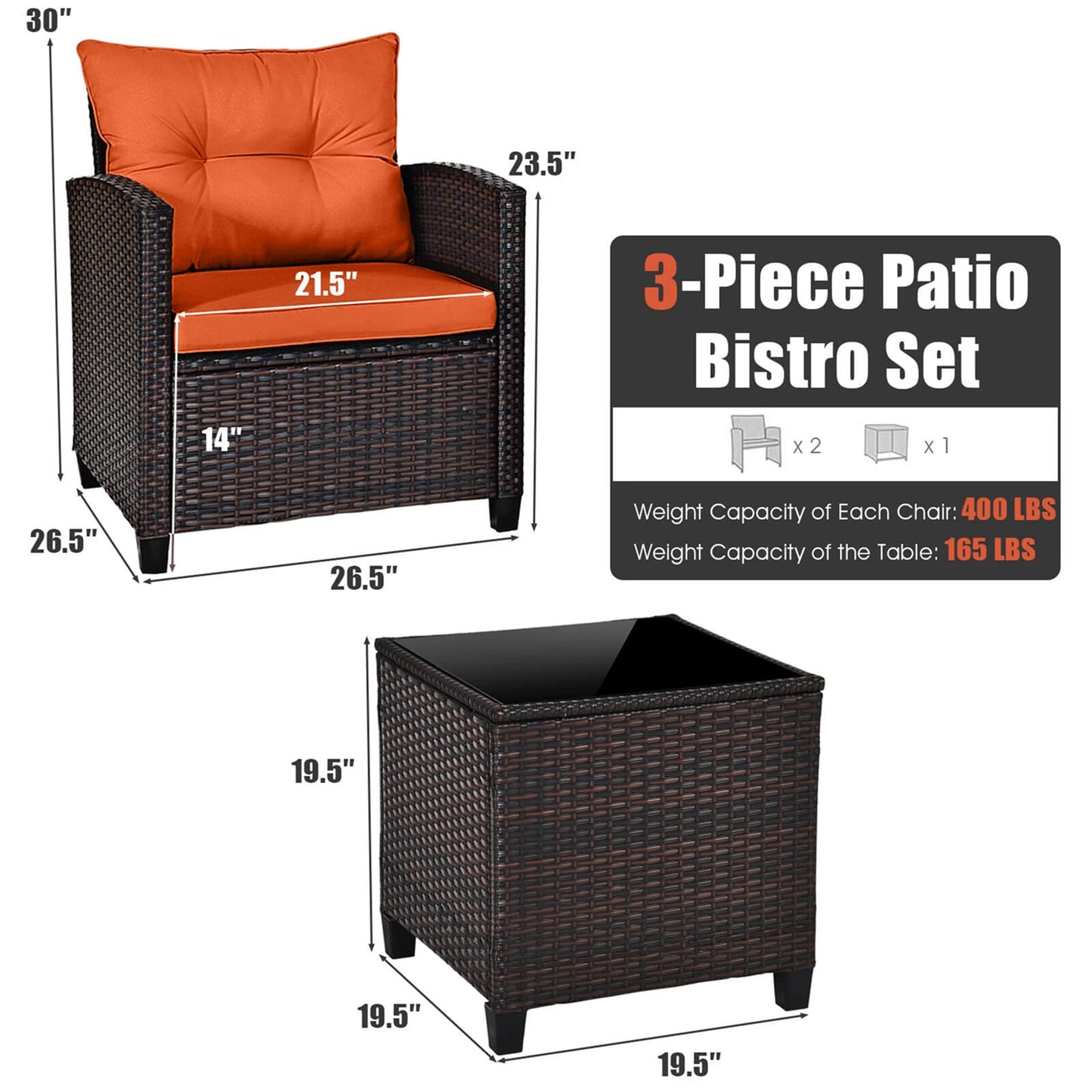 3 PCS Rattan Furniture Set with cushions