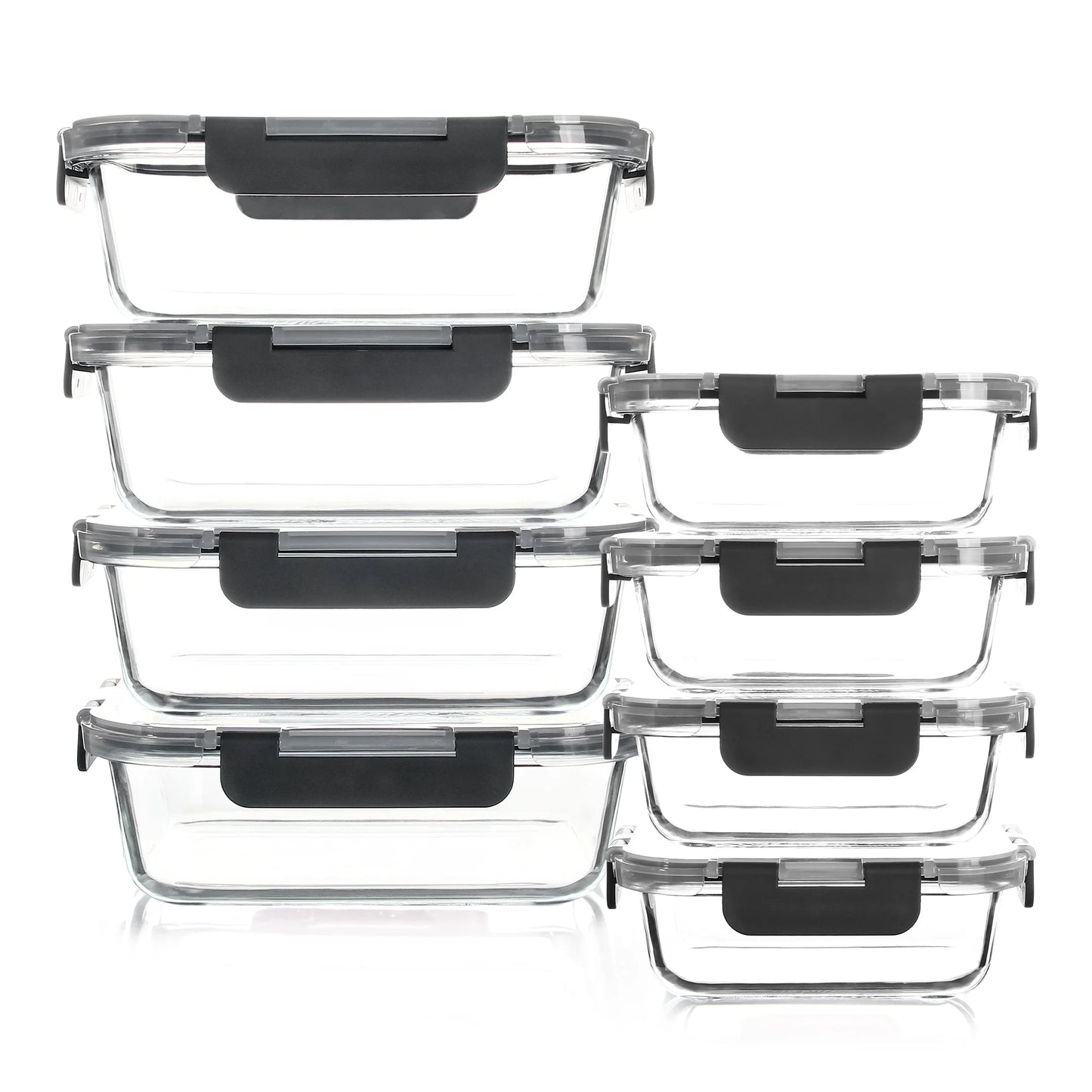BPA free, 8-Piece Glass Food Storage Containers Set, Leakproof, Microwave & Oven Safe