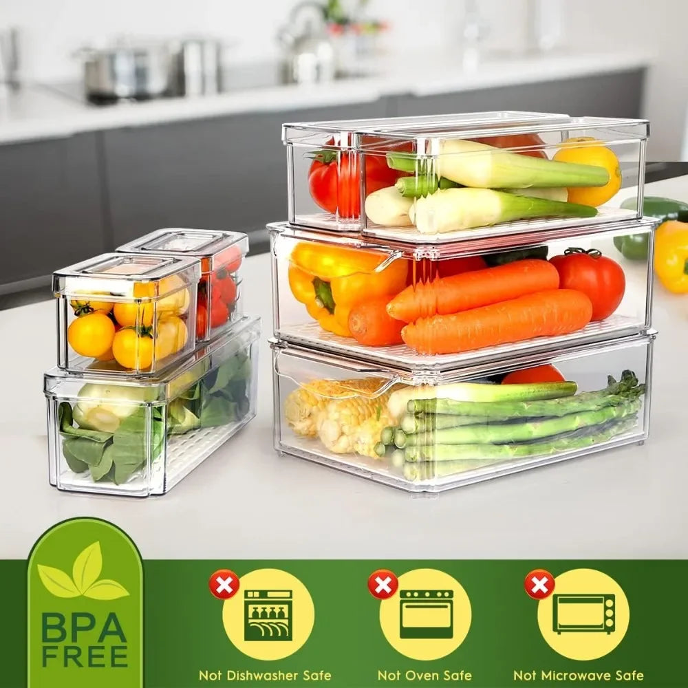 BPA Free, 14 Pack Fridge Organizer, Stackable Refrigerator Organizer Bins with Lids