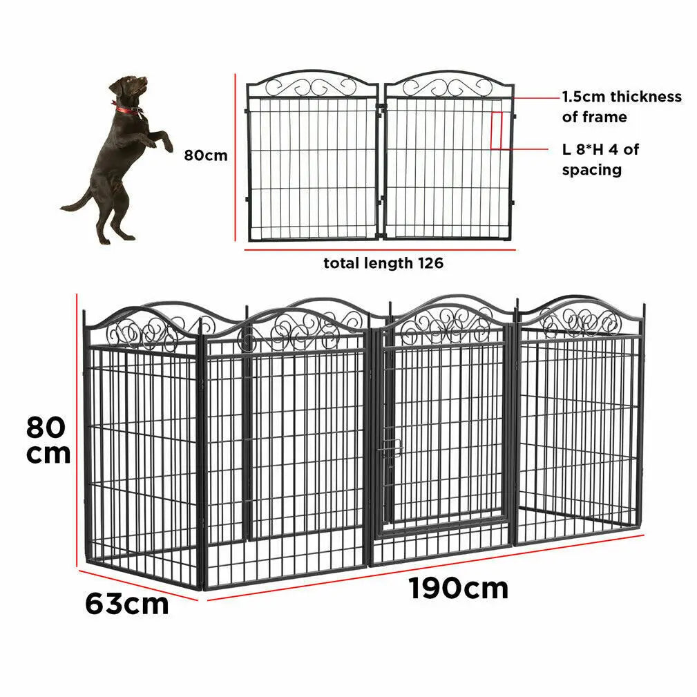 Metal Dog Foldable 8 Panel Fence with Gate for Indoor/ Outdoor