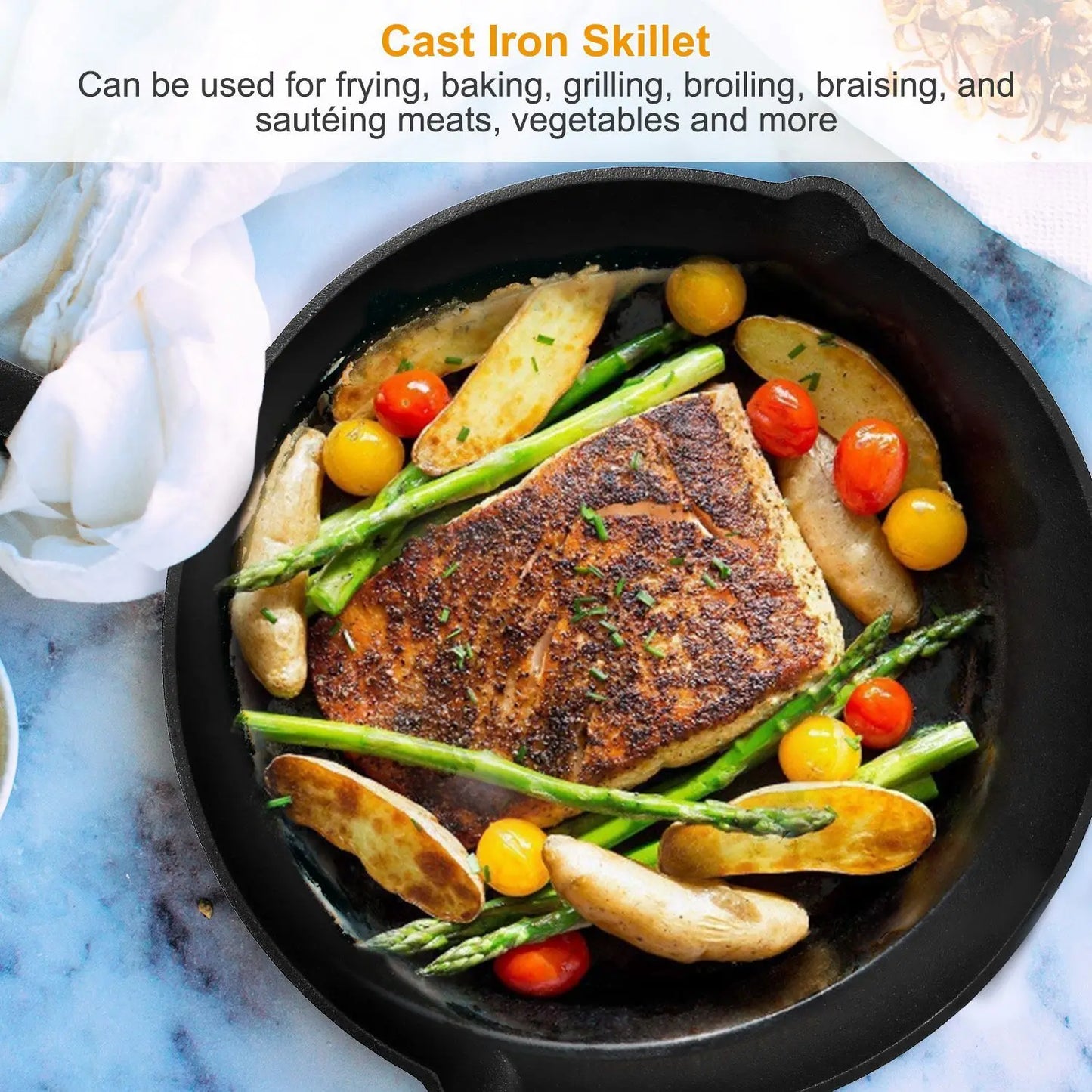 Pre-Seasoned Cast Iron Skillet Set 6/8/10in Oven Safe Cookware