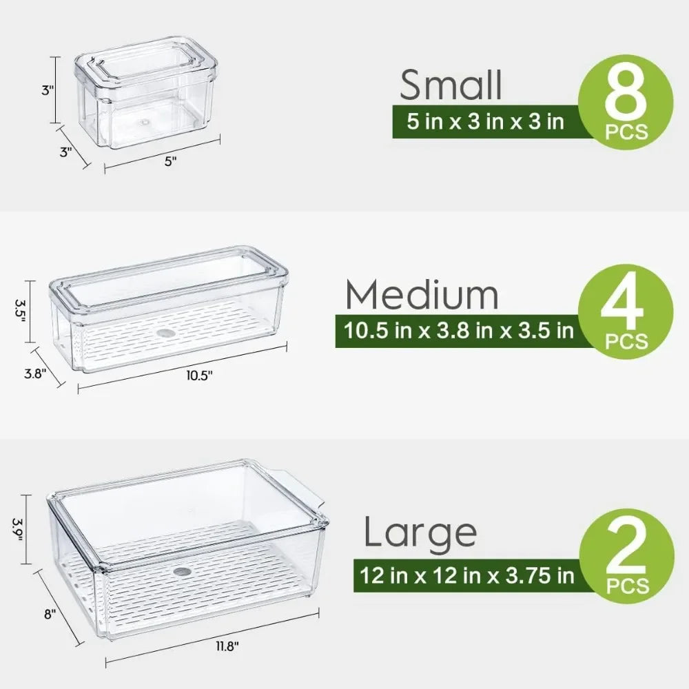 BPA Free, 14 Pack Fridge Organizer, Stackable Refrigerator Organizer Bins with Lids