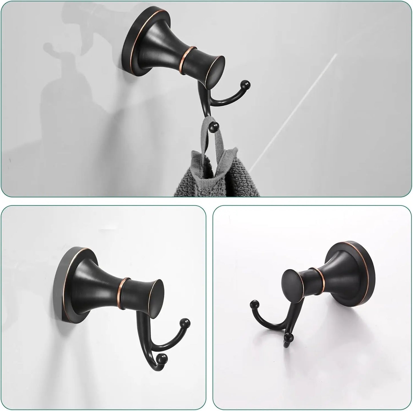Oil Rubbed Bronze 4-Piece Bathroom Bath Set, Wall Mount Bathroom Hardware Fixture (Adjustable Towel Bar Rack, Towel Ring Holder
