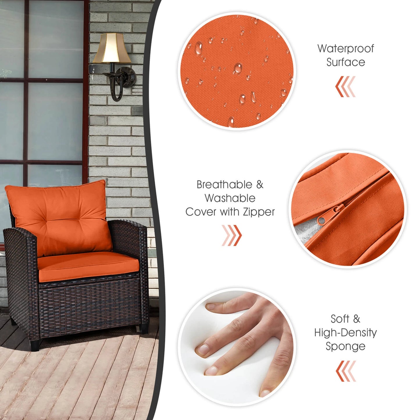 3 PCS Rattan Furniture Set with cushions