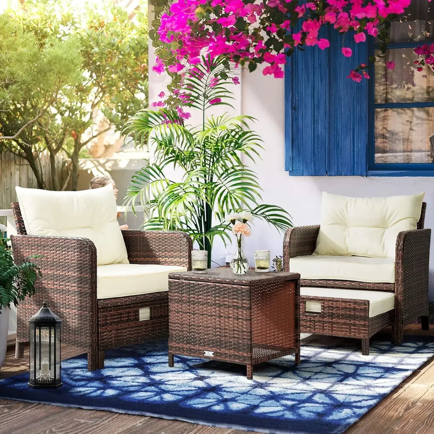 5 Pieces Wicker Patio Furniture Set with Ottomans