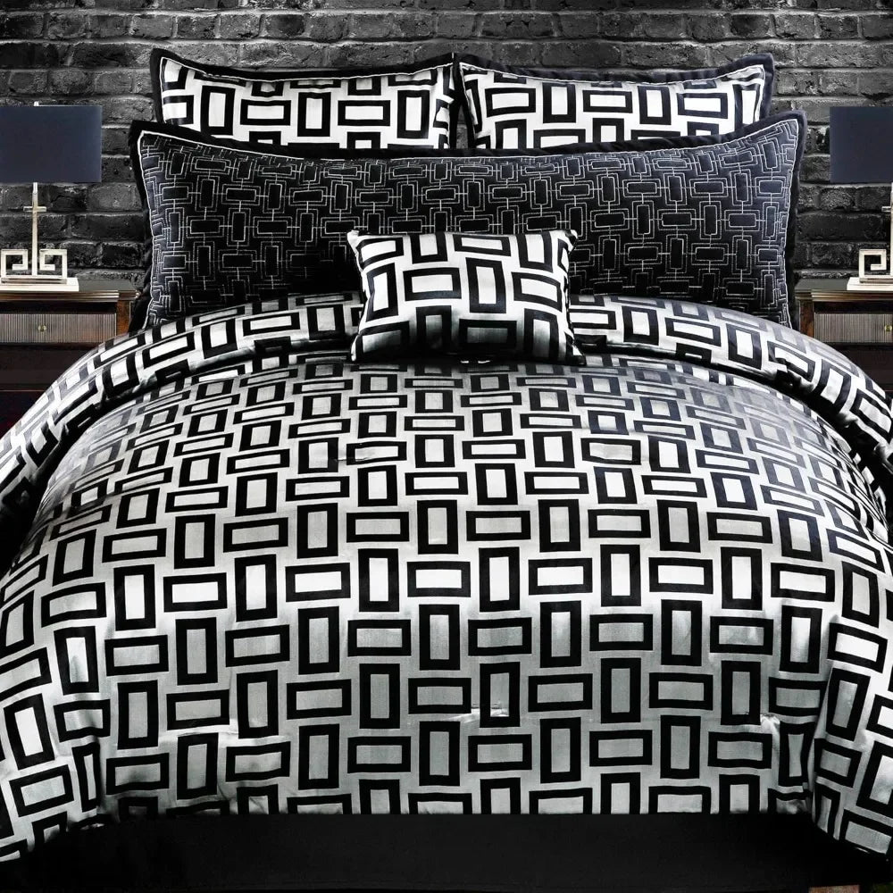 5 Piece Bed Comforter Set, 100% Polyester, 1 Double Sham, 2 Standard Shams, 1 Filled Decorative Pillows, Bed Sheet