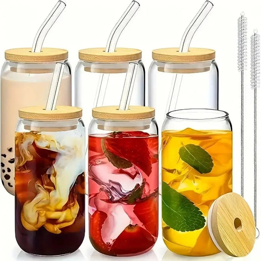 4/6 pieces, glass cup, 17.8 oz/550 ml Mason glass cup with bamboo lid,