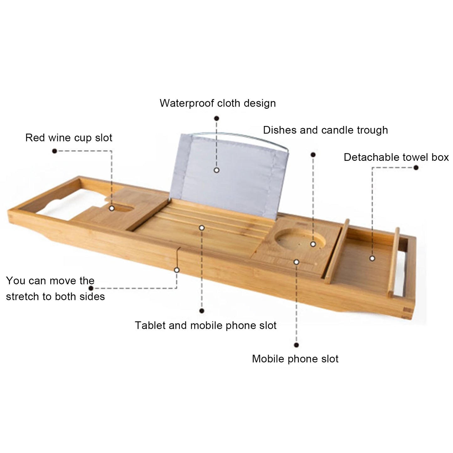 Bamboo Bath Tray Table Bathtub Caddy, Over the Tub Shelf Bath Holder.