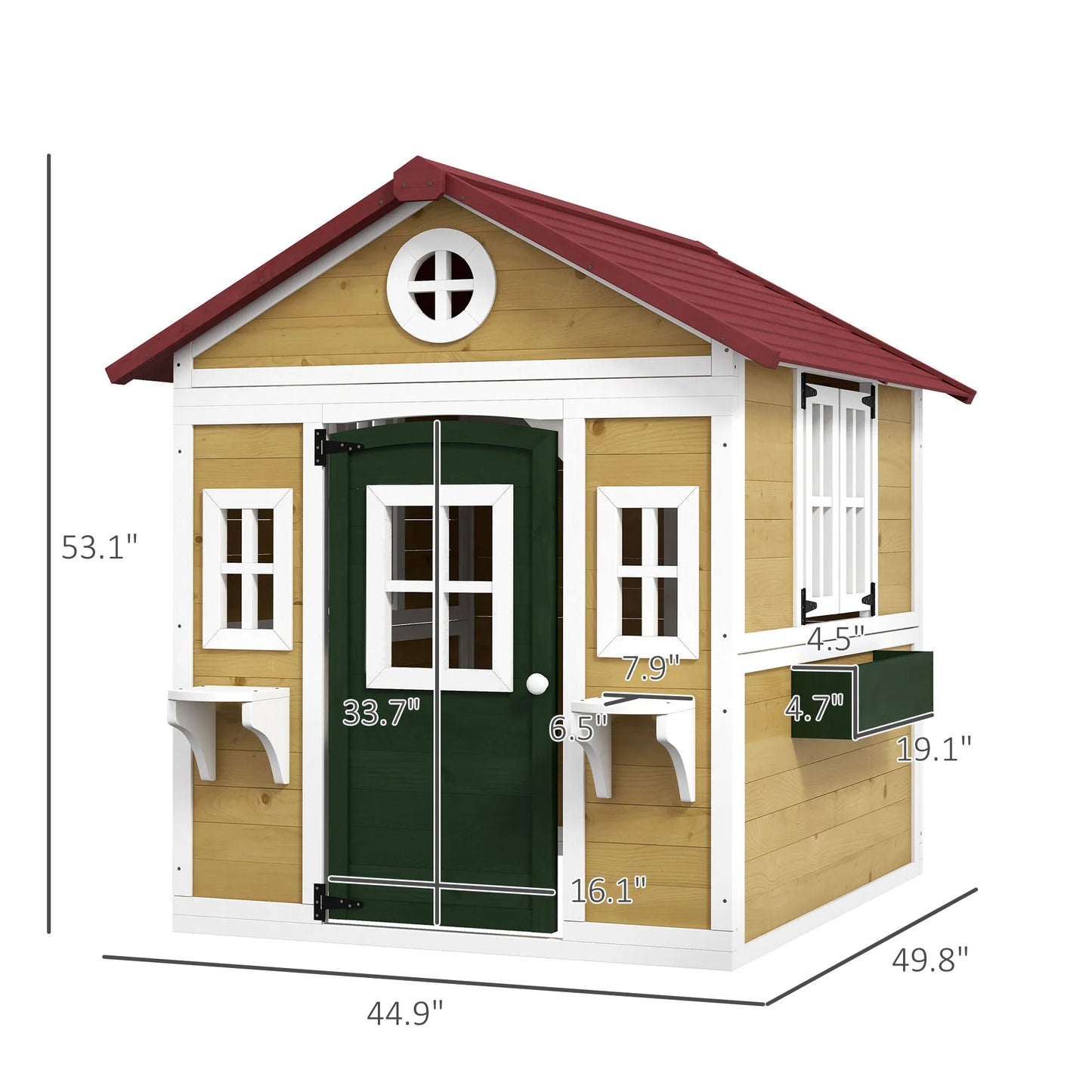 Playhouse for Kids Outdoor with Doors, Windows, Planter Pots and Boxes for Toddlers 3-8 Years