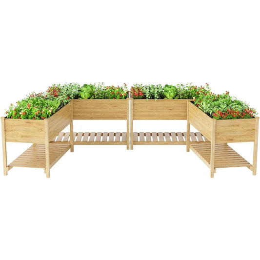 4 pcs Raised Garden Bed with Legs, Elevated Cedar Wood Box with Storage Shelf