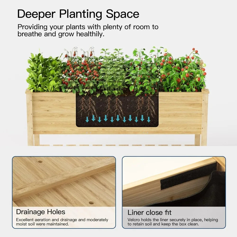 4 pcs Raised Garden Bed with Legs, Elevated Cedar Wood Box with Storage Shelf