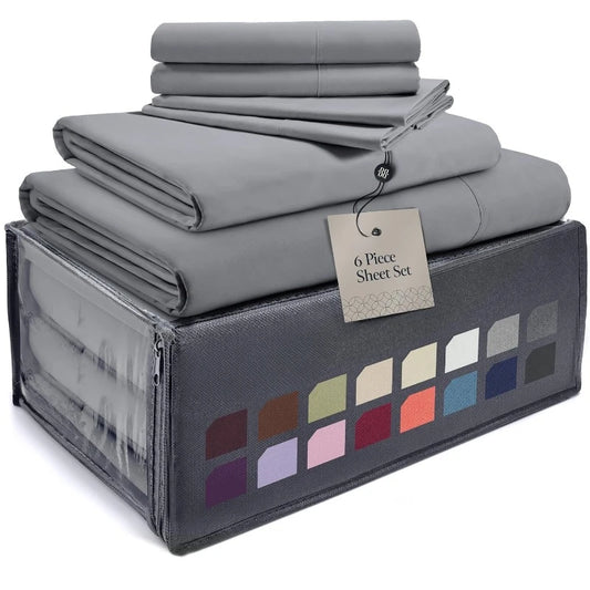 Luxury 6 Piece Bed Sheets for Queen Size Bed & Pillowcase Set, Wrinkle Free