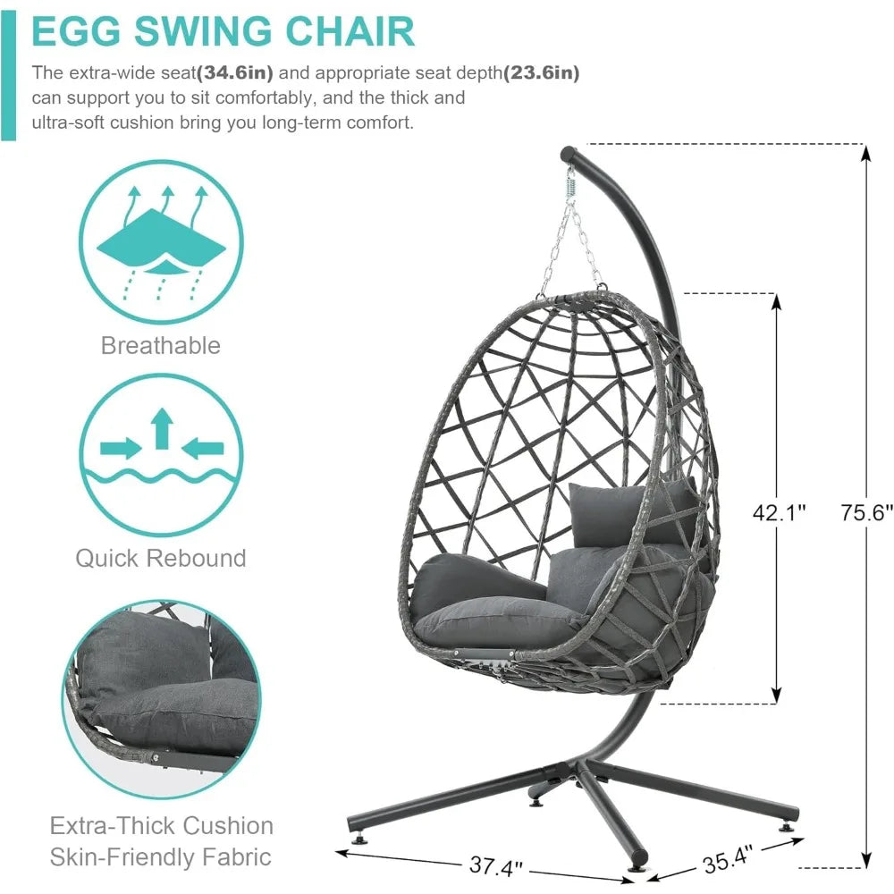 Egg Swing Chair with Stand, Indoor/Outdoor with Cushions