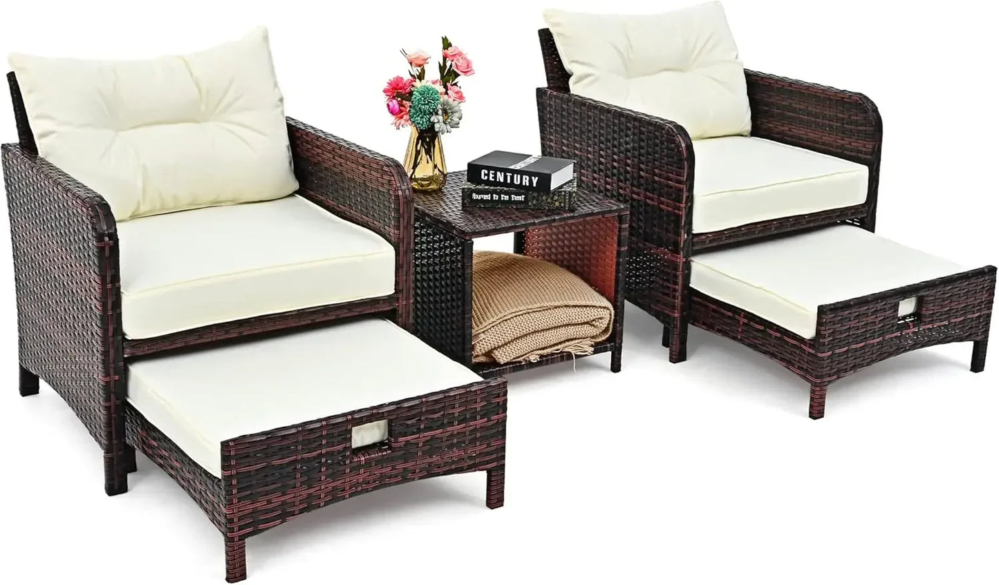 5 Pieces Wicker Patio Furniture Set with Ottomans