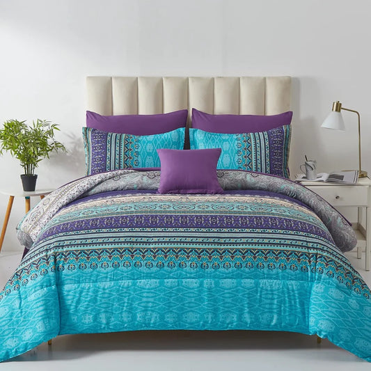 Comforter Set King Size 8 Piece Bed in a Bag, Bohemian Striped Quilt Set, Duvet Cover Sets