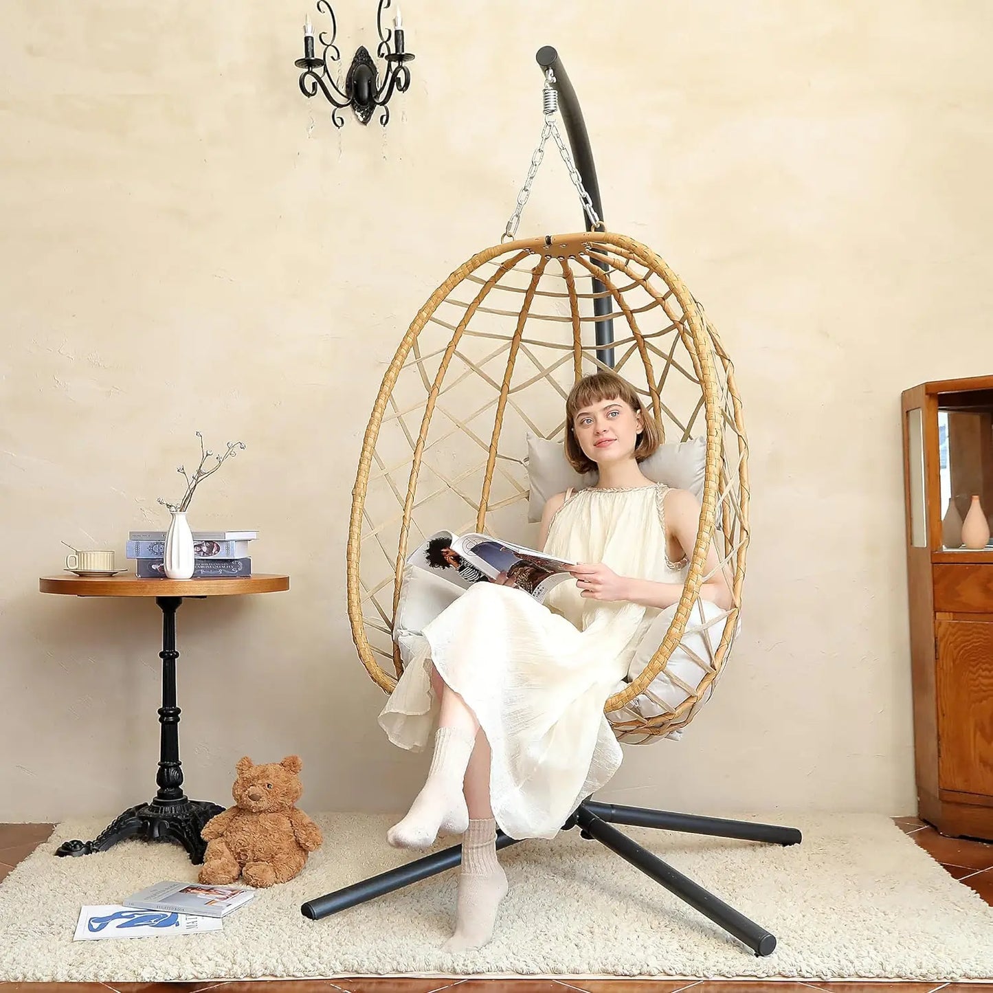 Egg Swing Chair with Stand, Indoor/Outdoor with Cushions
