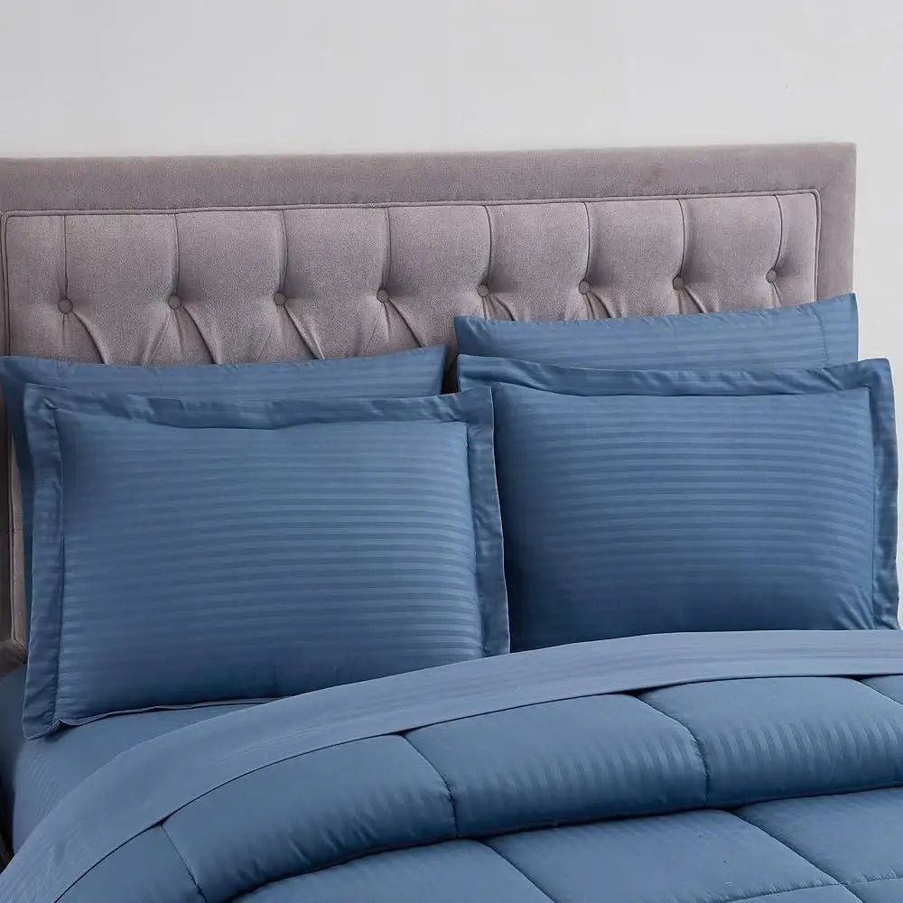 8 Piece King Comforter Set, Microfiber, Stripe Design