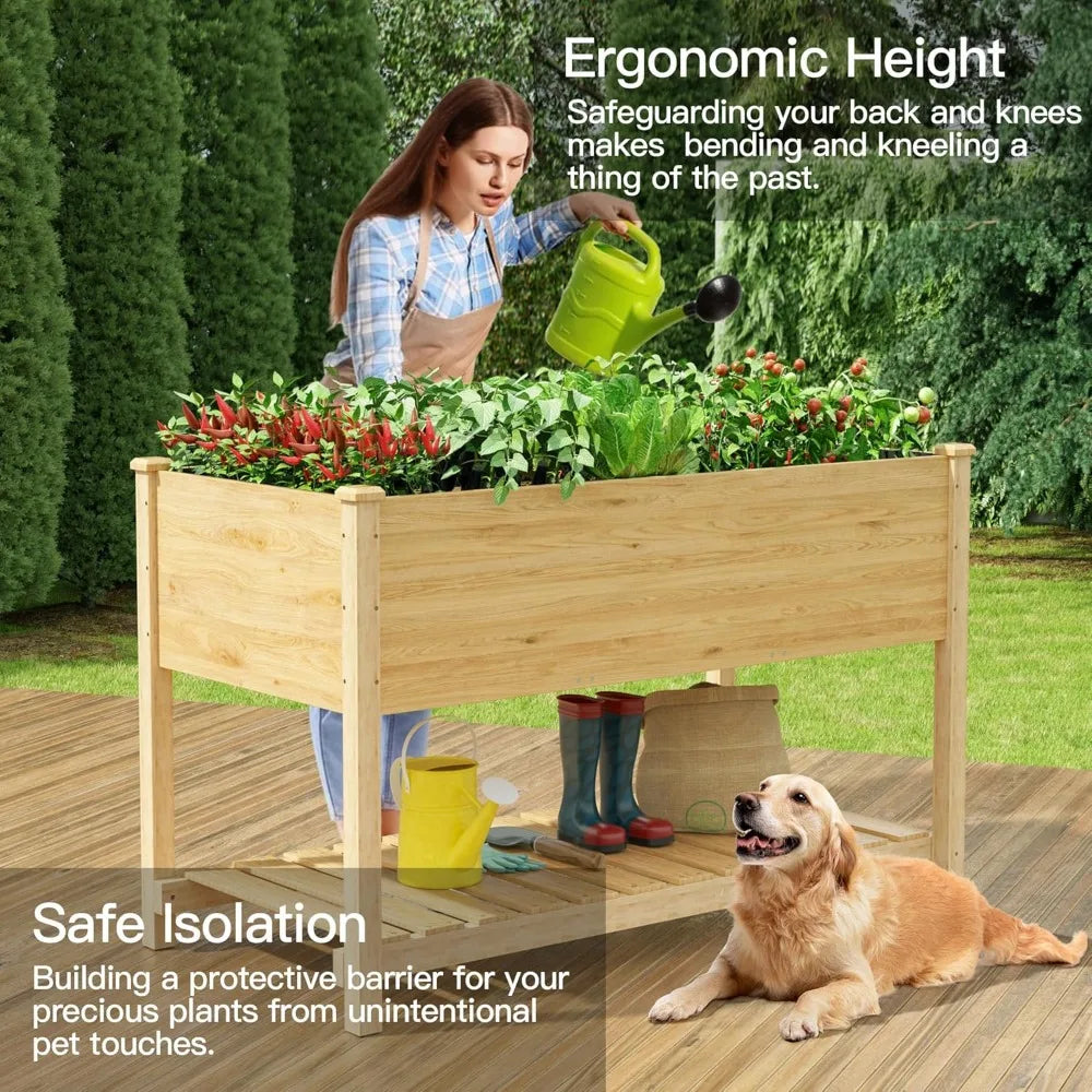 4 pcs Raised Garden Bed with Legs, Elevated Cedar Wood Box with Storage Shelf