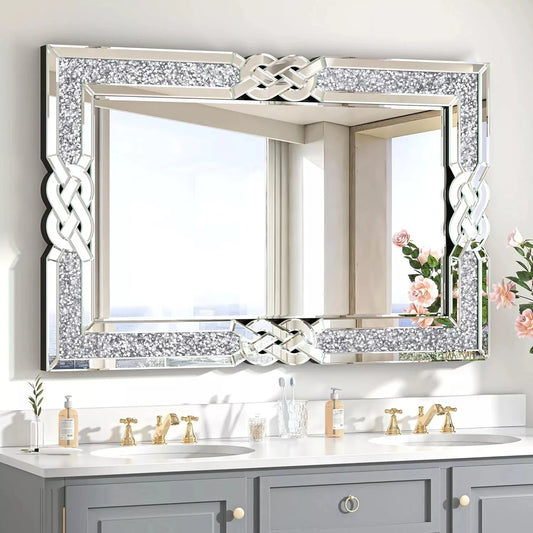 Crushed Diamond Wall Mirror,  Decorative Glam Bling Crystal Frame Edge