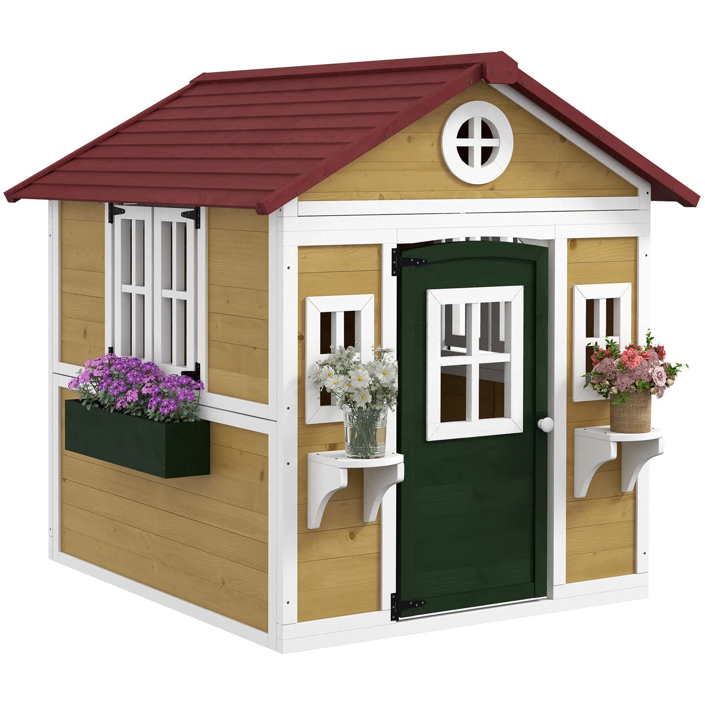 Playhouse for Kids Outdoor with Doors, Windows, Planter Pots and Boxes for Toddlers 3-8 Years