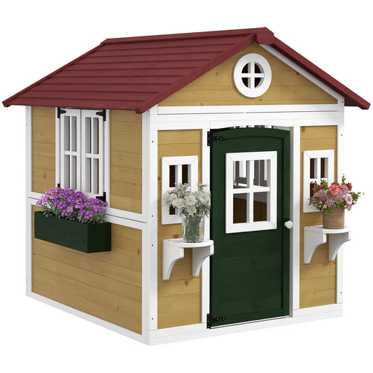Playhouse for Kids Outdoor with Doors, Windows, Planter Pots and Boxes for Toddlers 3-8 Years