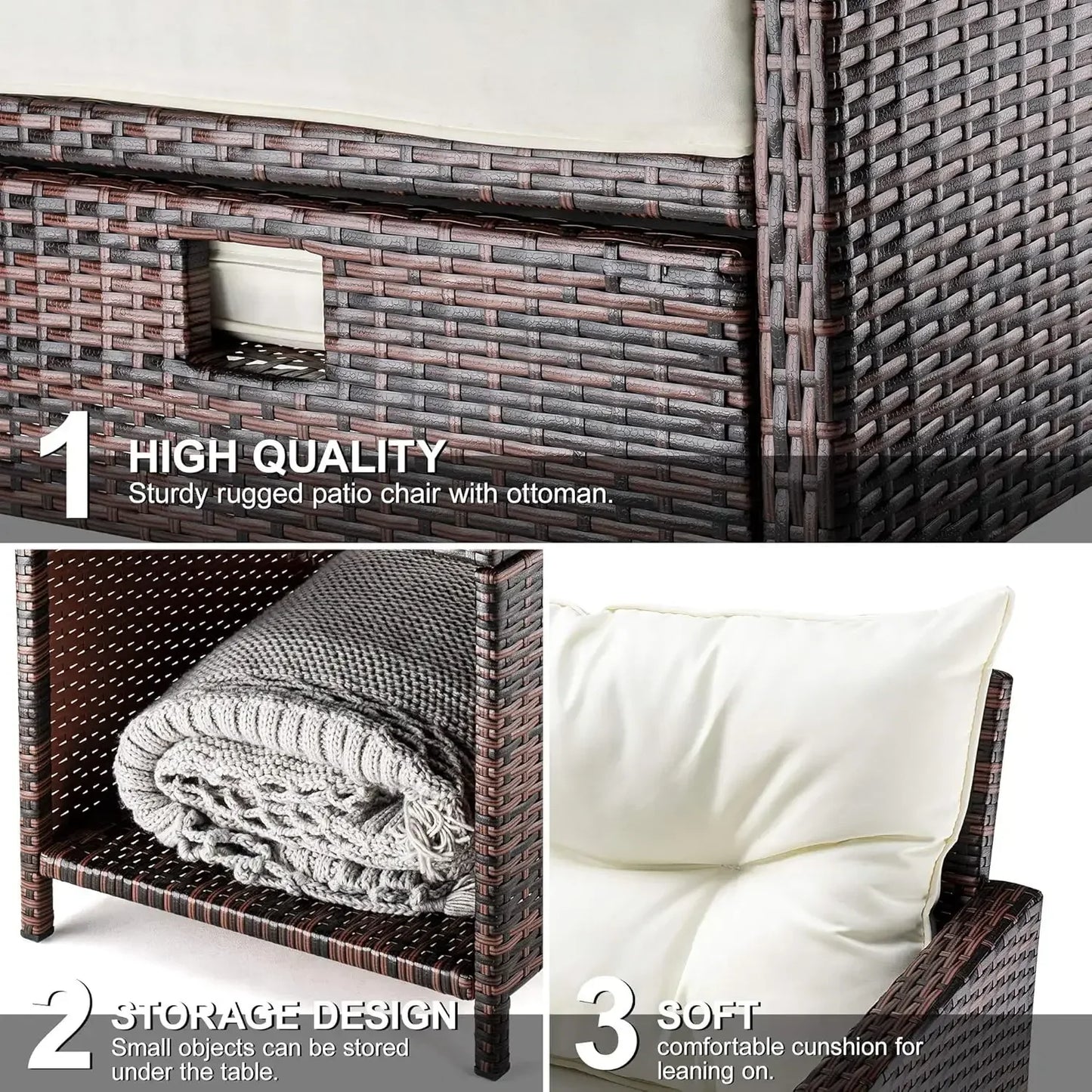 5 Pieces Wicker Patio Furniture Set with Ottomans
