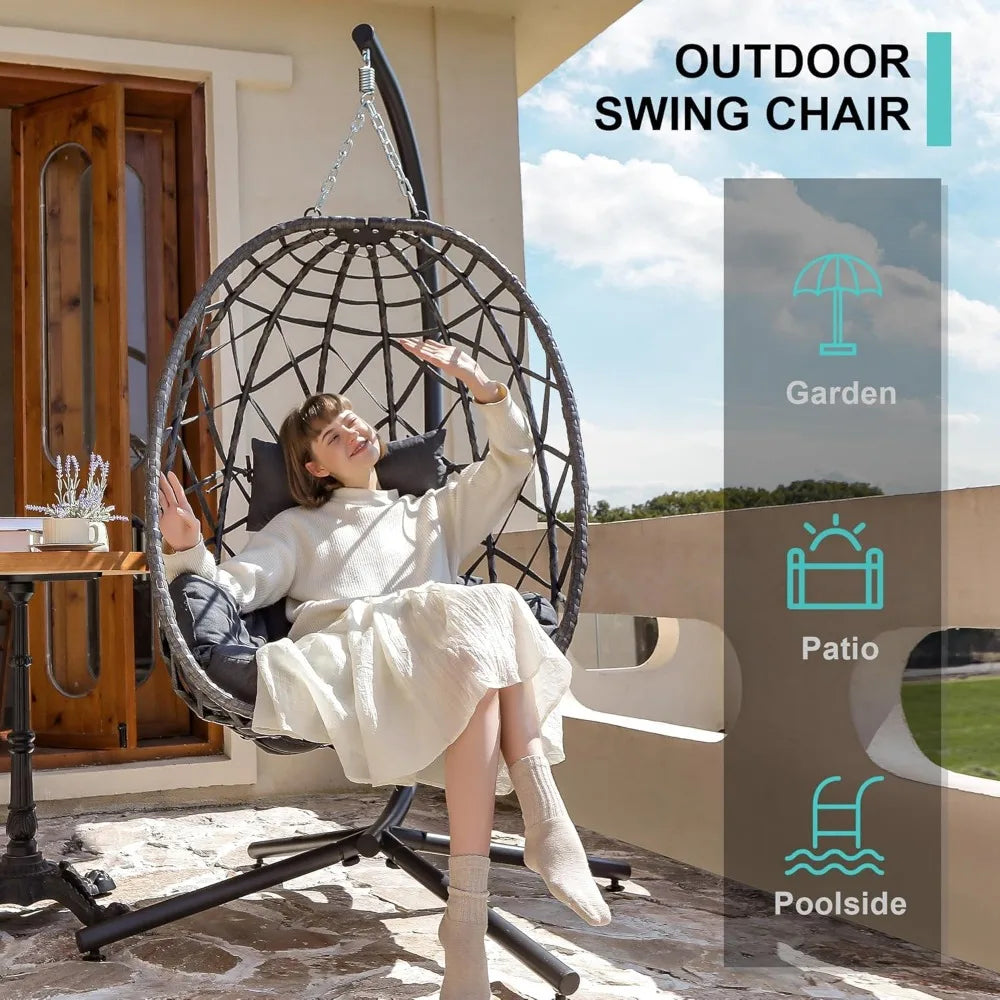 Egg Swing Chair with Stand, Indoor/Outdoor with Cushions