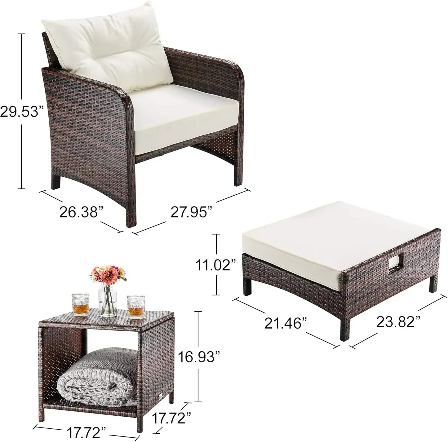 5 Pieces Wicker Patio Furniture Set with Ottomans