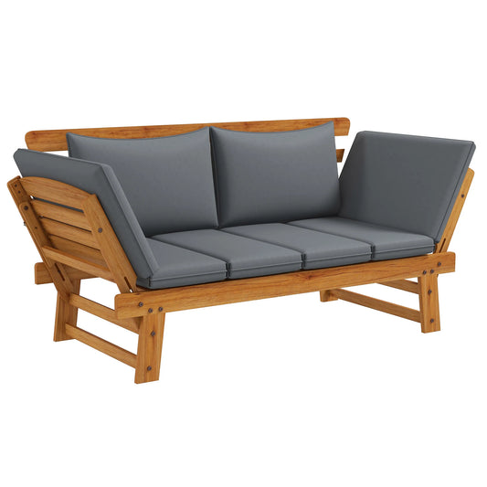 Wooden Garden Bench w/ Cushions, Gray