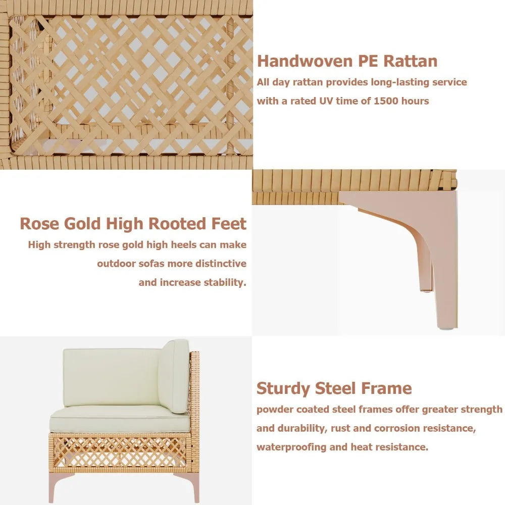 7 Piece Outdoor Wicker Furniture Set, with Couch Sets with Glass Table Top