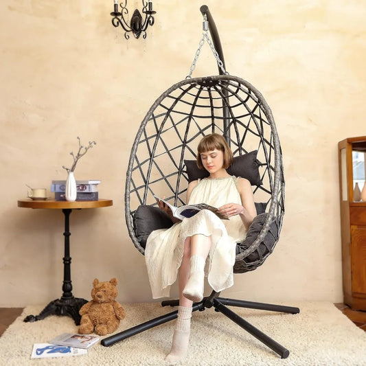 Egg Swing Chair with Stand, Indoor/Outdoor with Cushions