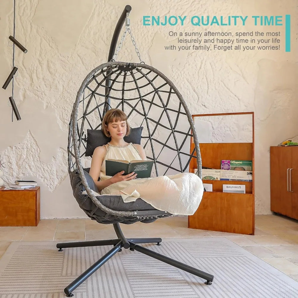Egg Swing Chair with Stand, Indoor/Outdoor with Cushions