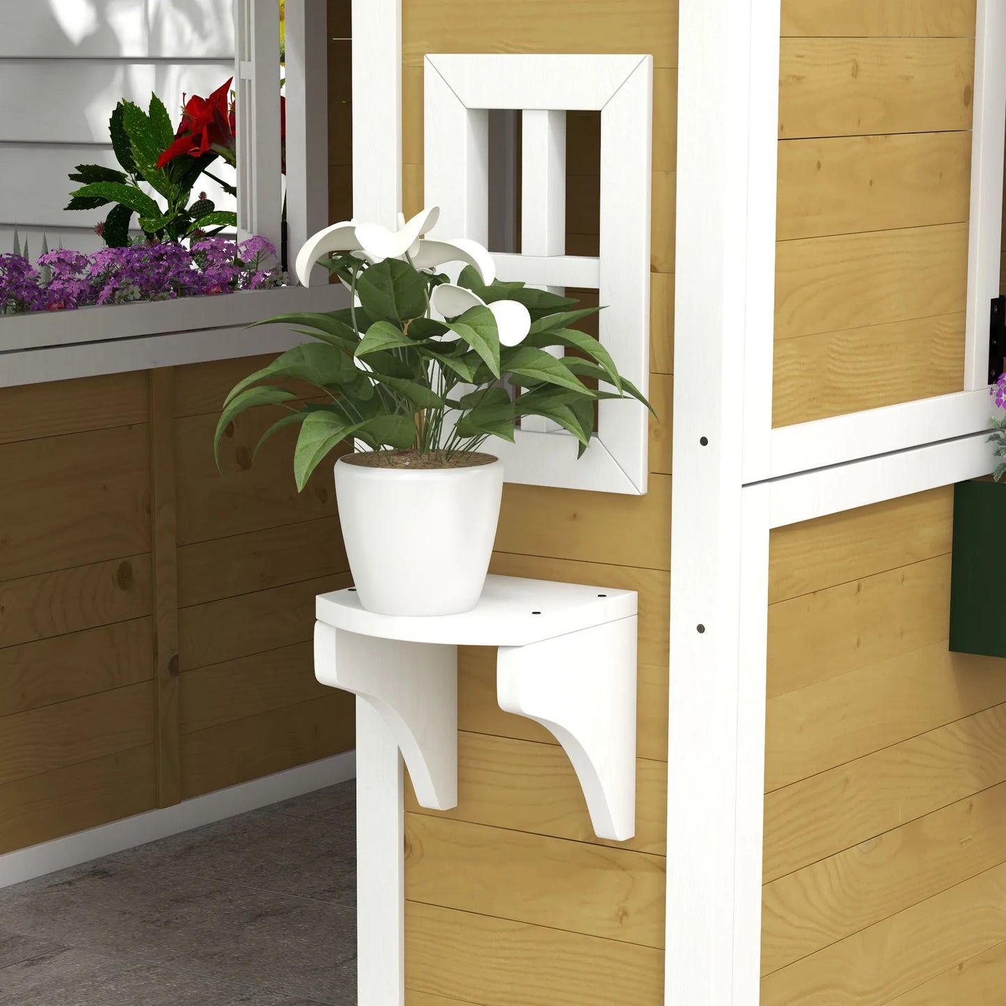 Playhouse for Kids Outdoor with Doors, Windows, Planter Pots and Boxes for Toddlers 3-8 Years