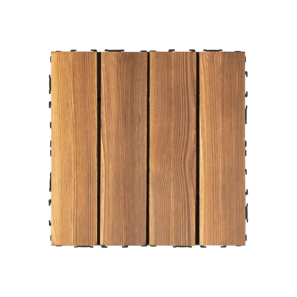 36 Pack Hardwood Interlocking Patio Deck Tiles 12" x 12" x 1" Waterproof,  Brown Tiles
