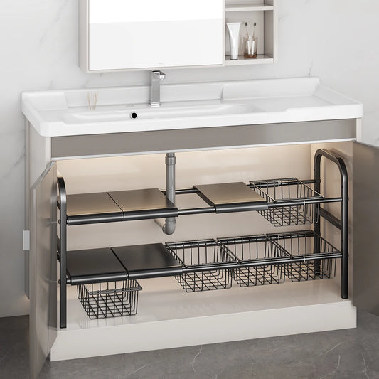 Set Expandable Cabinet Shelf Organizer Storage Rack With Removable Baskets